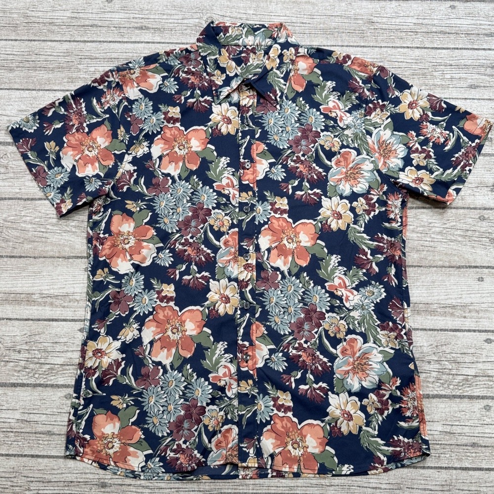 Abercrombie & Fitch Shirt Men's Medium Navy Blue Floral Button Down Short Sleeve